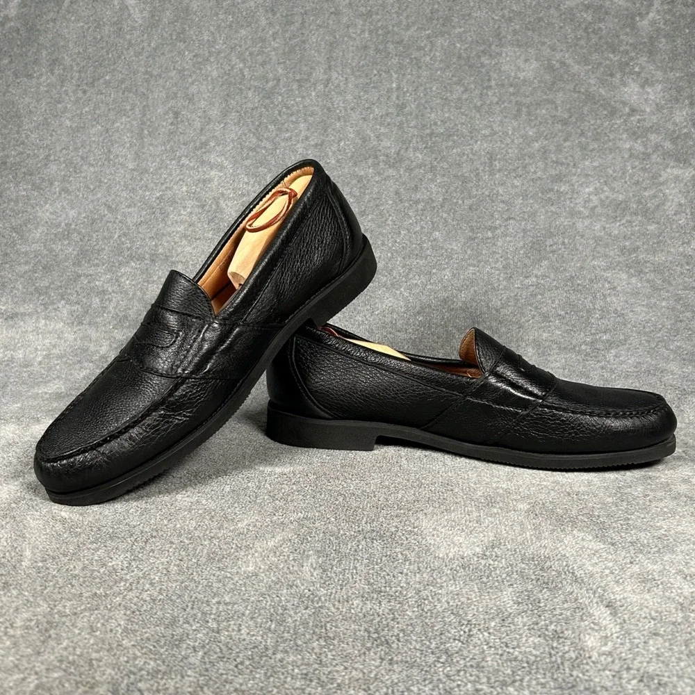 DeerCraft Black Pebbled Leather Penny Loafers Moc Toe Slip On Shoes Mens 13